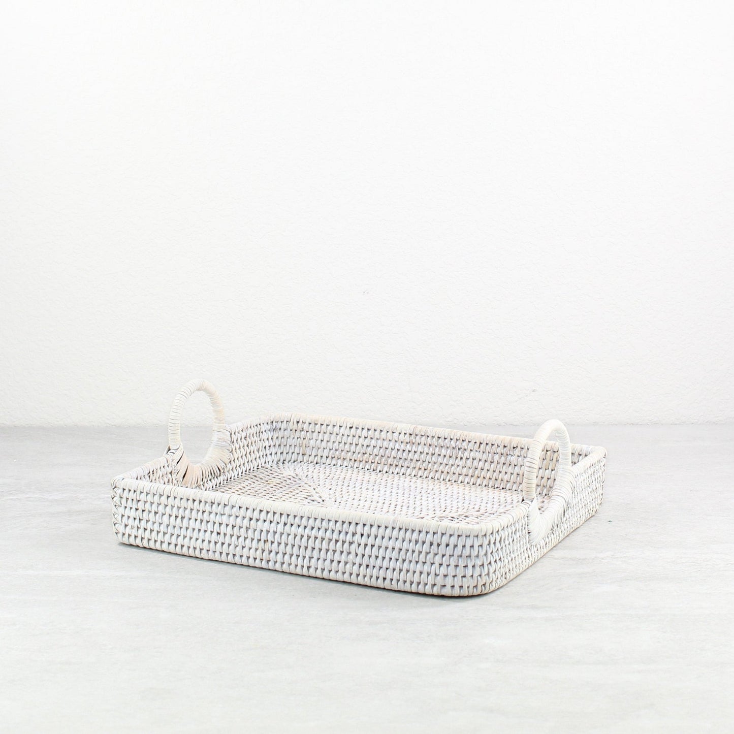 Eco Handcraft whitewash rattan decorative tray, perfect for table setting