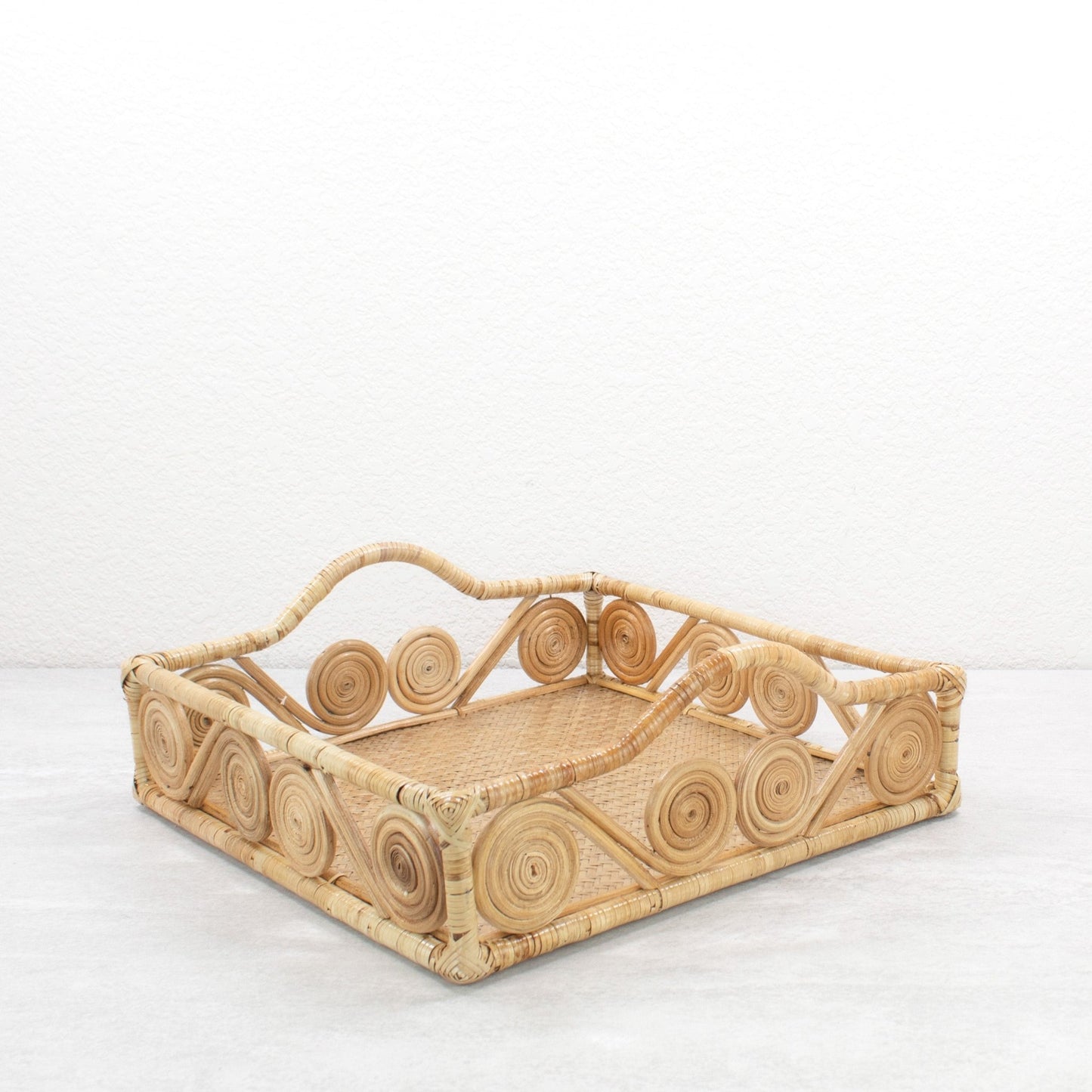 1940s Vintage Inspired Swirly Square Rattan Tray