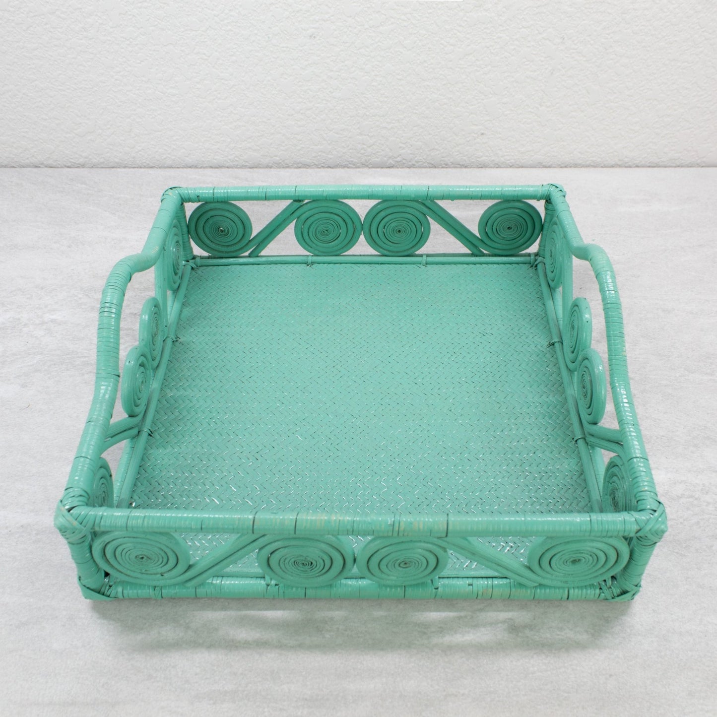 1940s Vintage Inspired Swirly Square Rattan Tray