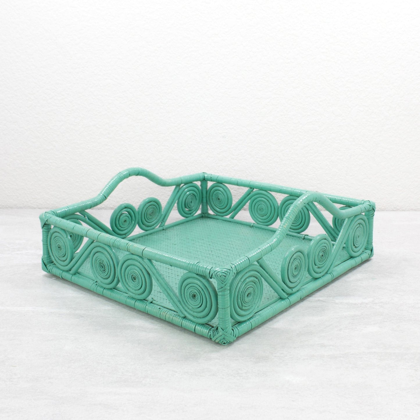 1940s Vintage Inspired Swirly Square Rattan Tray