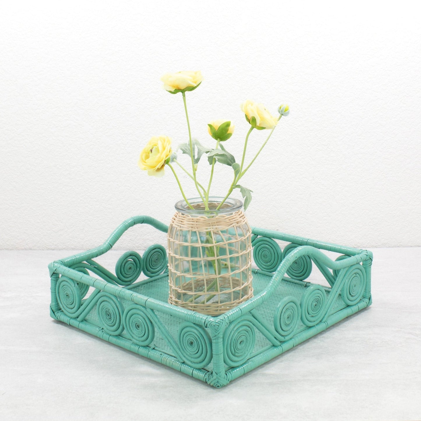1940s Vintage Inspired Swirly Square Rattan Tray