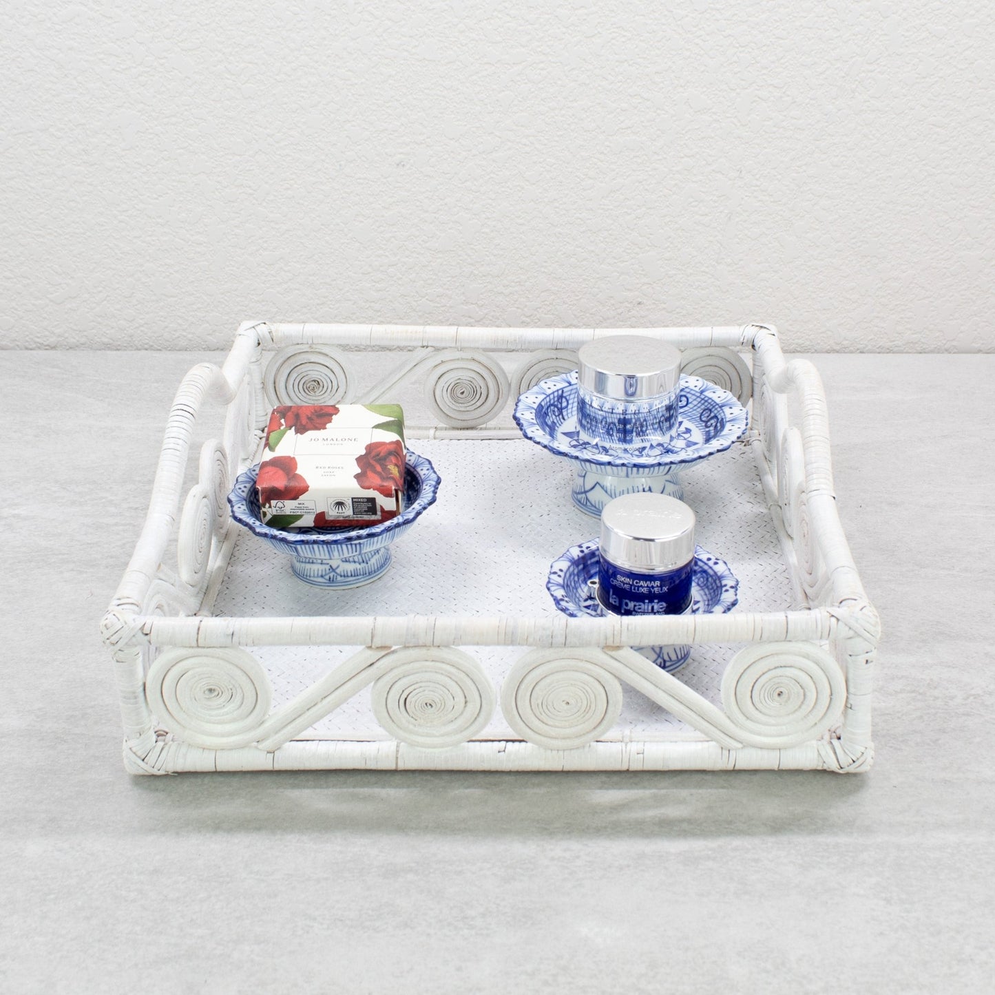 1940s Vintage Inspired Swirly Square Rattan Tray