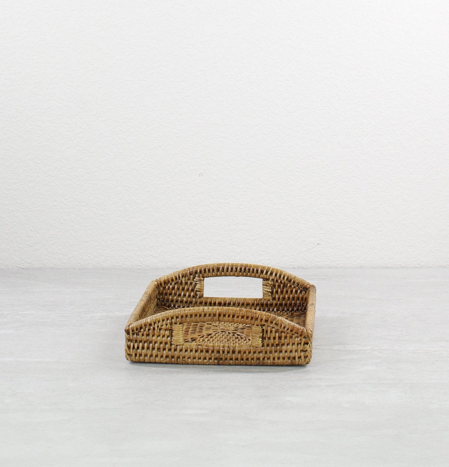 Chic Small Square Rattan Décor Tray with Handles