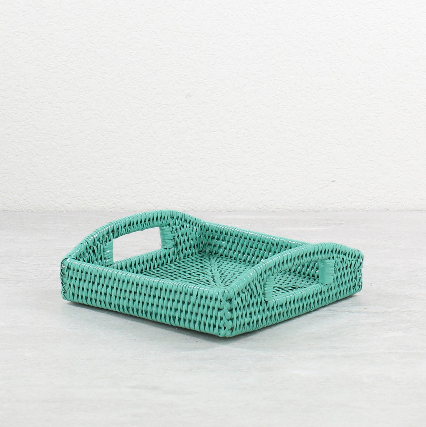 Chic Small Square Rattan Décor Tray with Handles