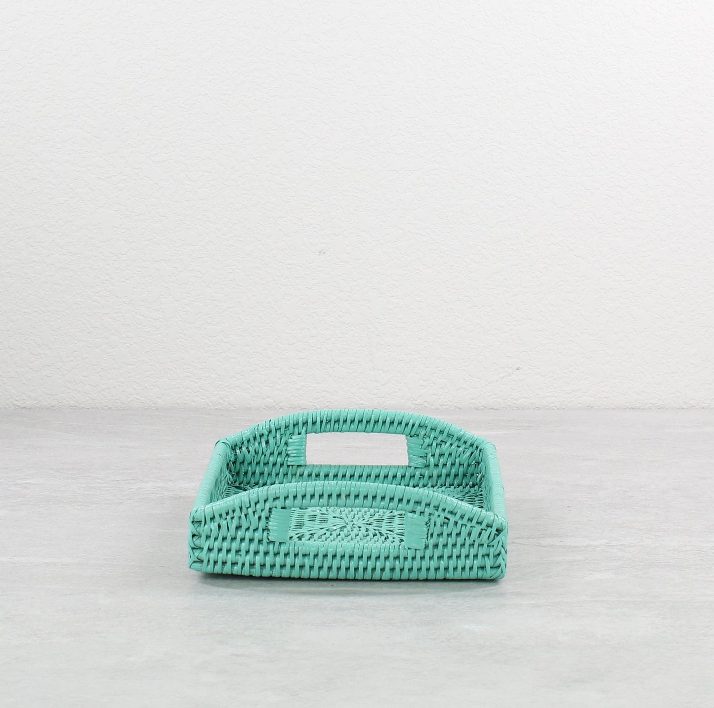 Chic Small Square Rattan Décor Tray with Handles