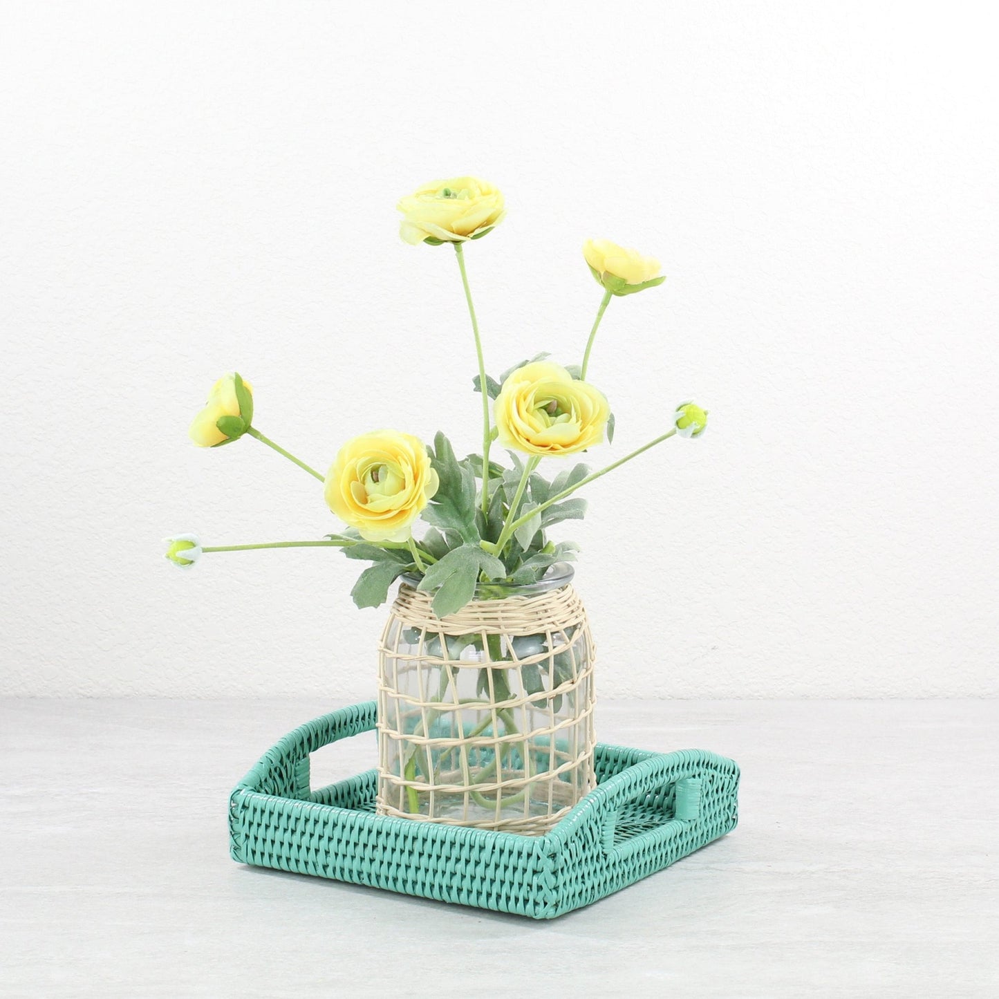 Chic Small Square Rattan Décor Tray with Handles