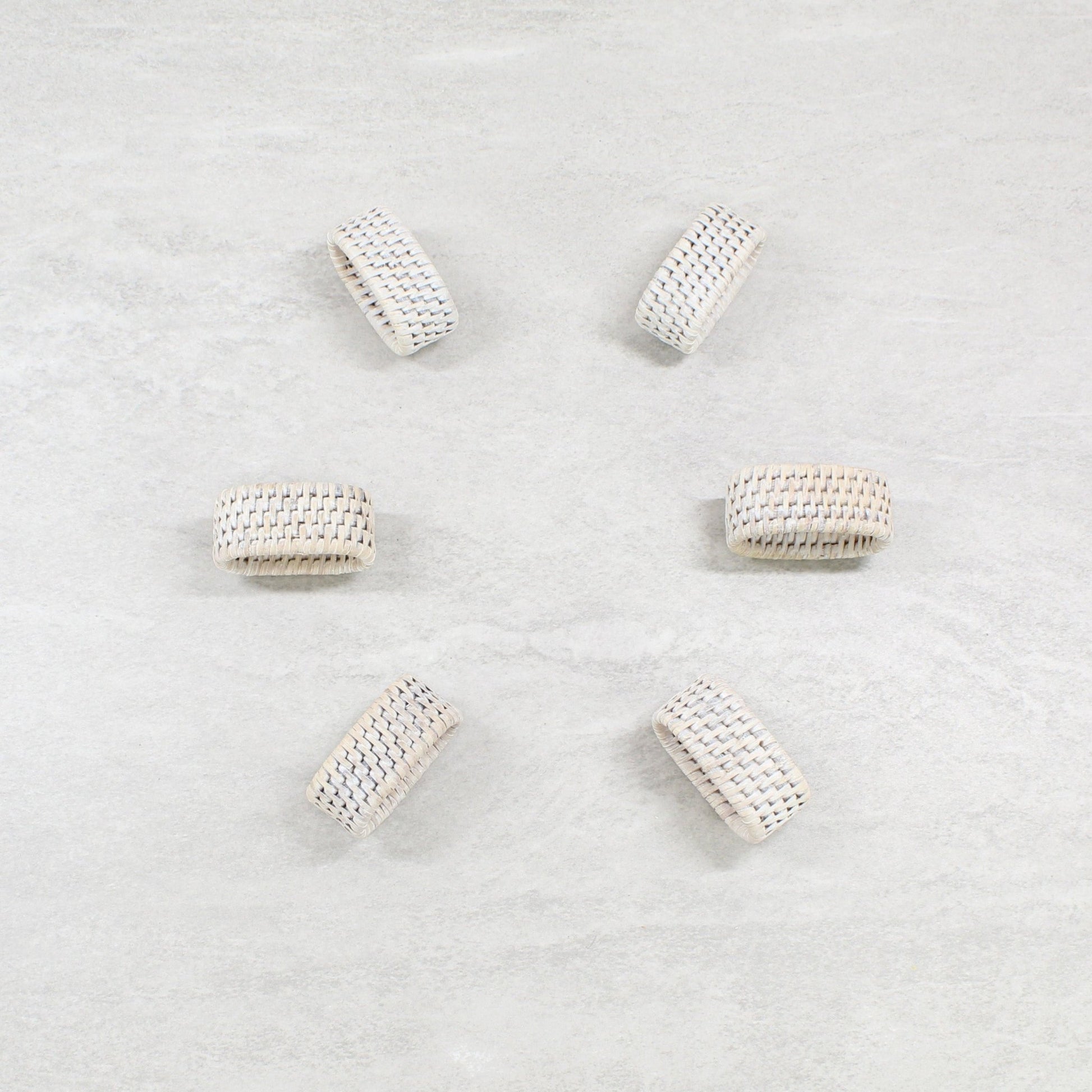 Eco Handcraft natural tight-woven rattan napkin rings, set of 6, for elegant farmhouse or beach table settings