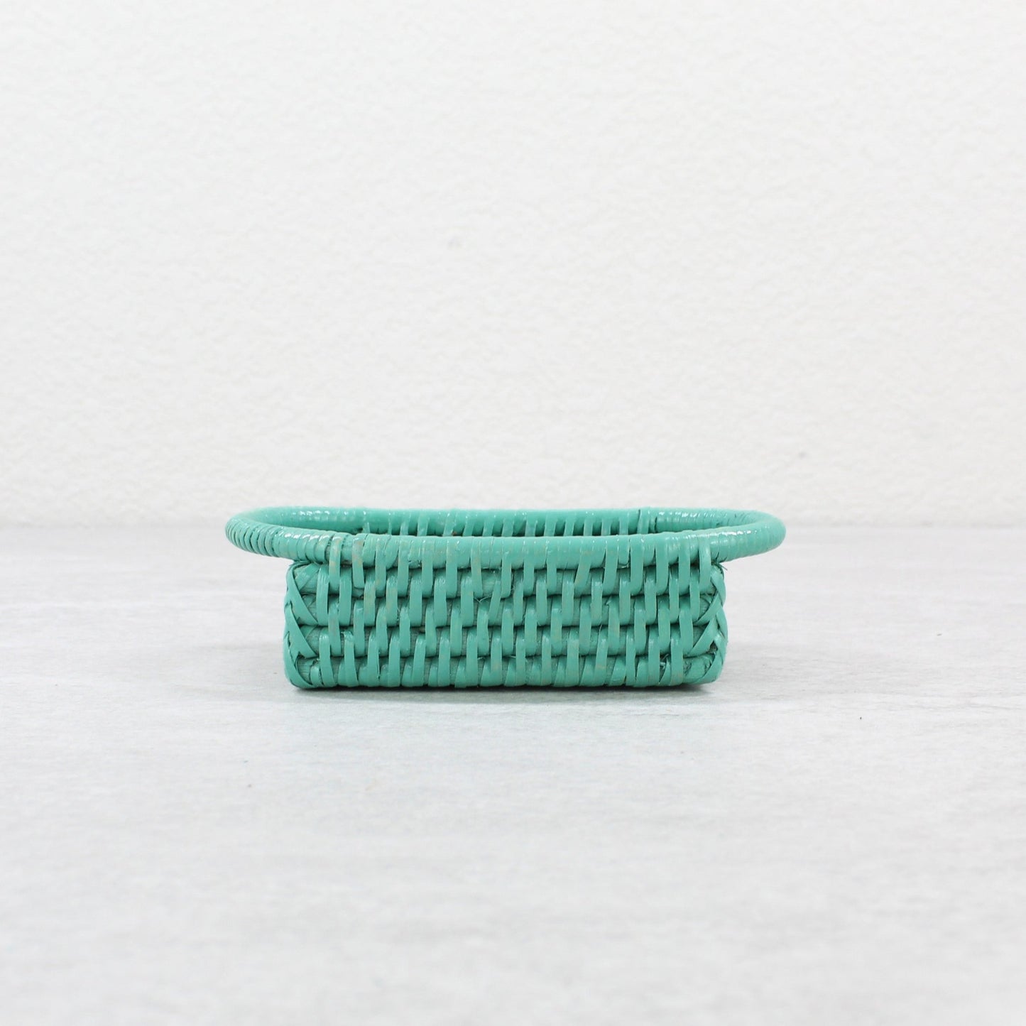 Eco Handcraft Small rectangular turquoise rattan tray, perfect for salt and pepper, or jewelry display.