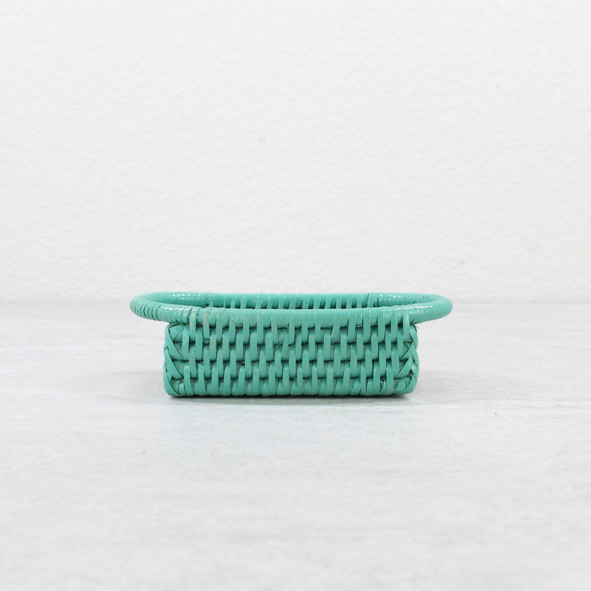 Tight-woven turquoise rattan rectangular tray by ECO HANDCRAFT, perfect for spices, keys, or countertop decor.