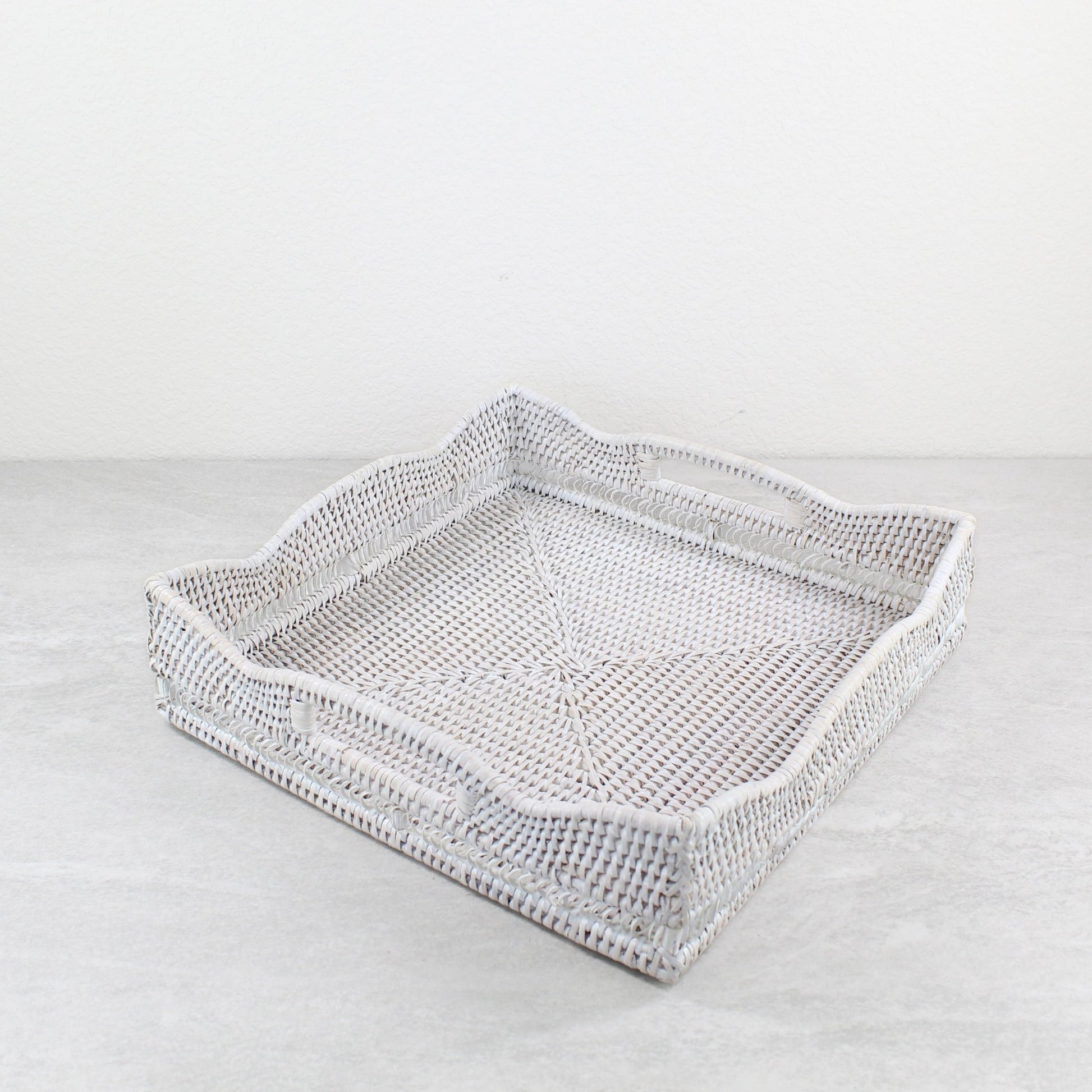 Eco Handcraft scalloped rattan tray for chic spa or vanity decor