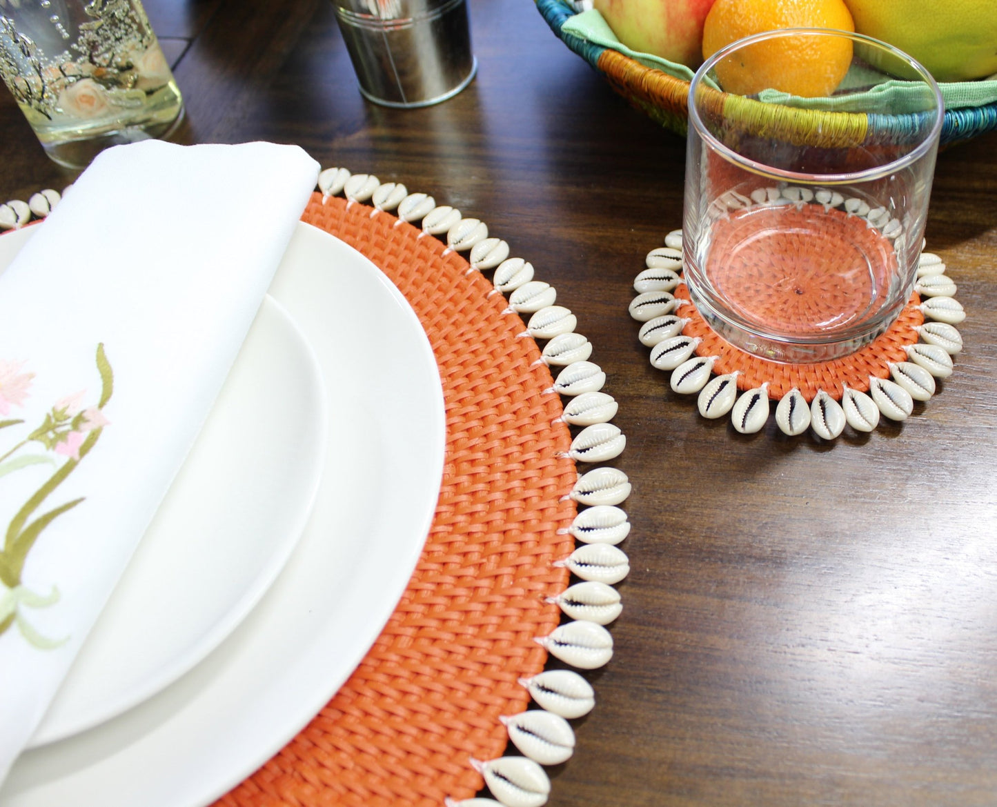 Dinning-Table-Setting-Luxury-High-Quality-Handmade-Sustainable-Orange-Rattan-Seashell-Coaster-5