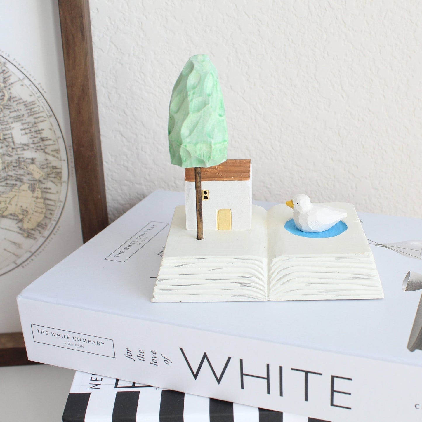 Handcrafted Miniature Book Set - House, Tree, and Bird Sculpture