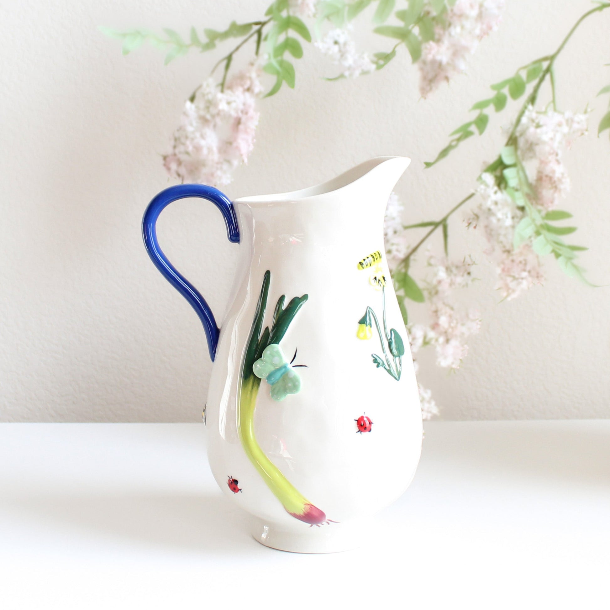Handpainted Glazed Stoneware Pitcher-01