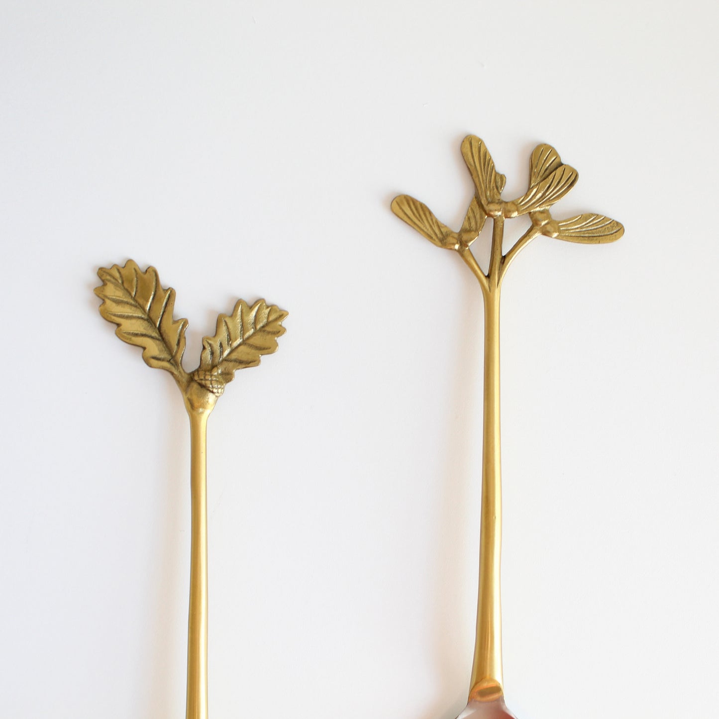 Herb-shaped brass serving utensils, handcrafted hostess gift set of two-2