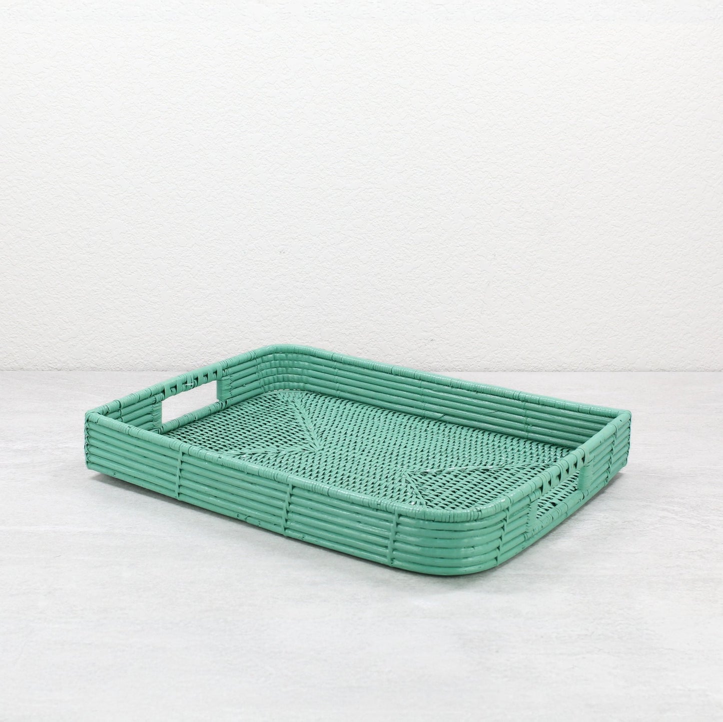 Leaf-shaped rattan tray with handles in honey brown for coffee table and ottoman-11