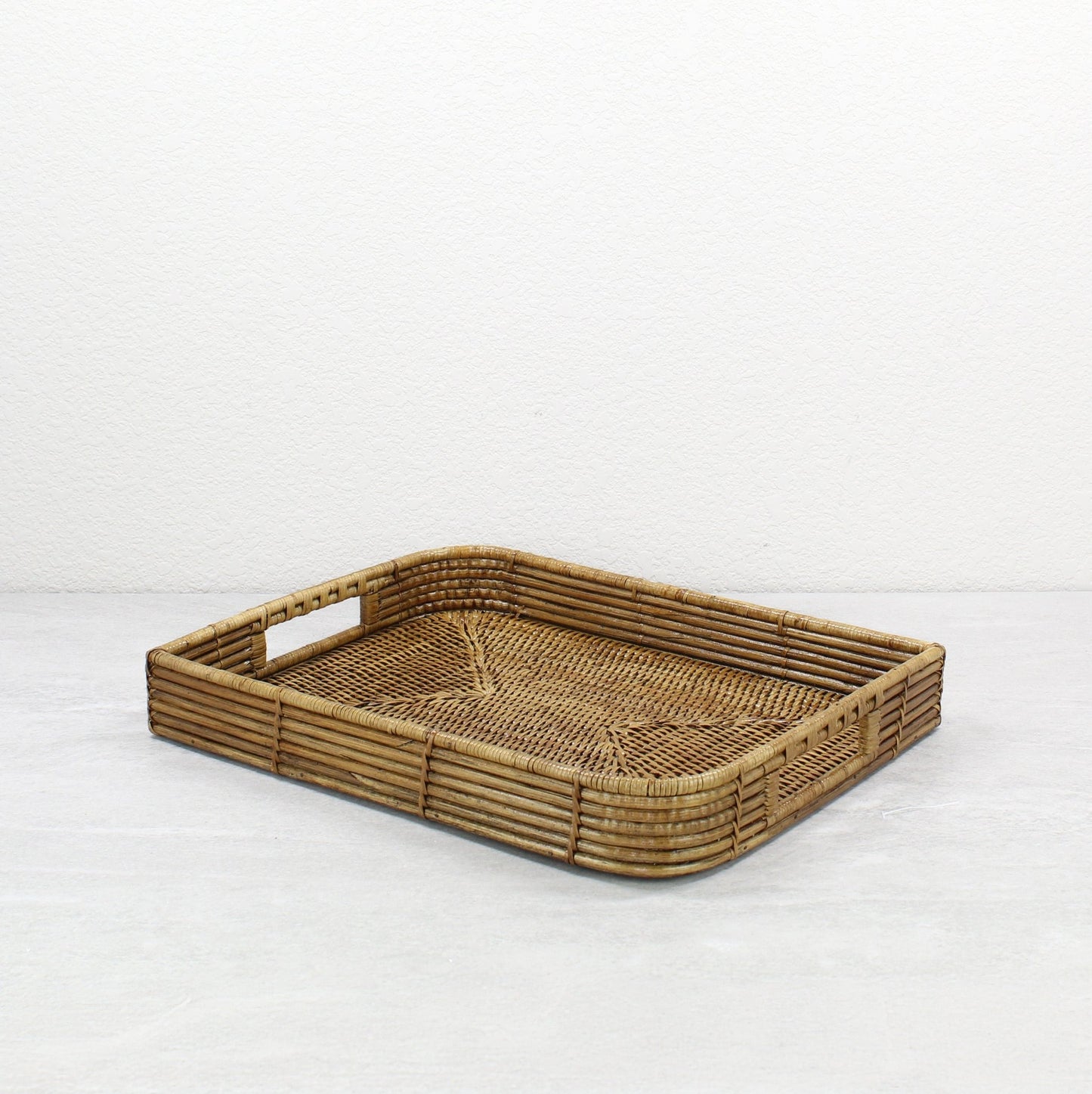 Leaf-shaped rattan tray with handles in honey brown for coffee table and ottoman-15