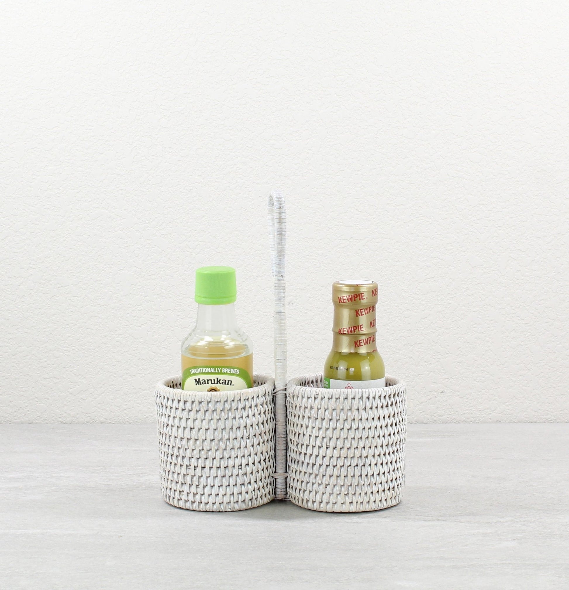 Eco Handcraft whitewash 2 Cases Round Condiment Holder, handmade for farmhouse and boho home decor, serving