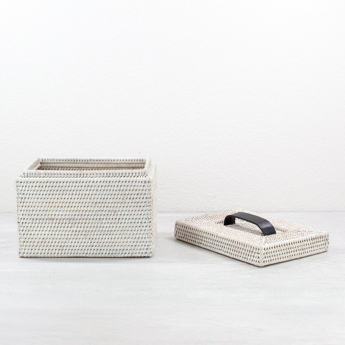 ECO HANDCRAFT handmade rattan box with removable lid and handle, ideal for bathroom or vanity counter storage