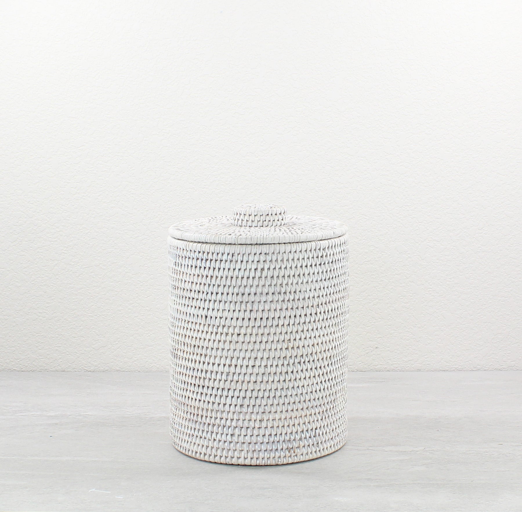 Eco Handcraft handmade whitewash rattan canister with lid – eco-friendly storage for bathroom, vanity, or spa-style spaces