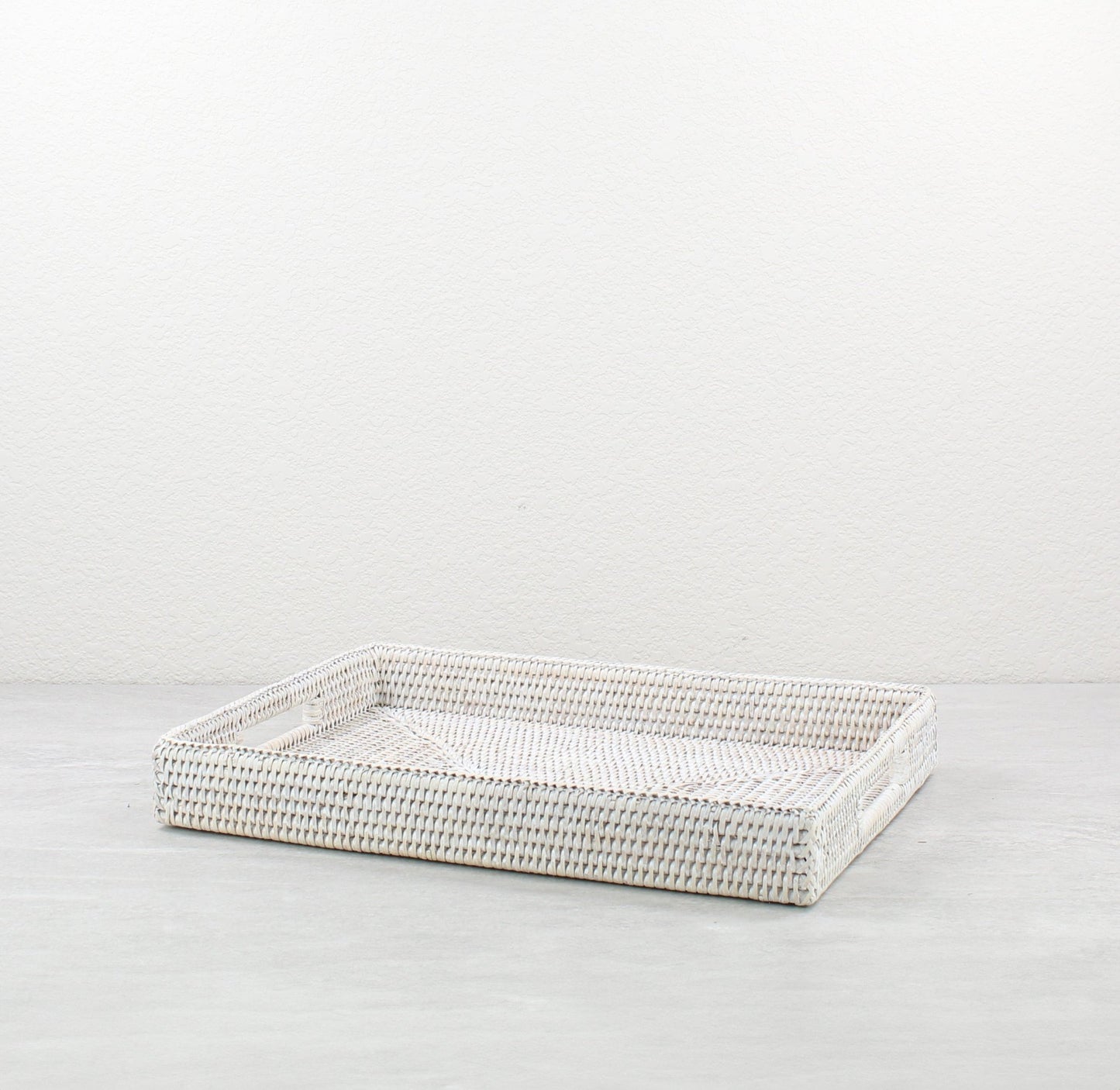 Eco Handcraft handmade whitewash rattan tray with handles – eco-friendly, minimalist, perfect for bathroom or vanity styling