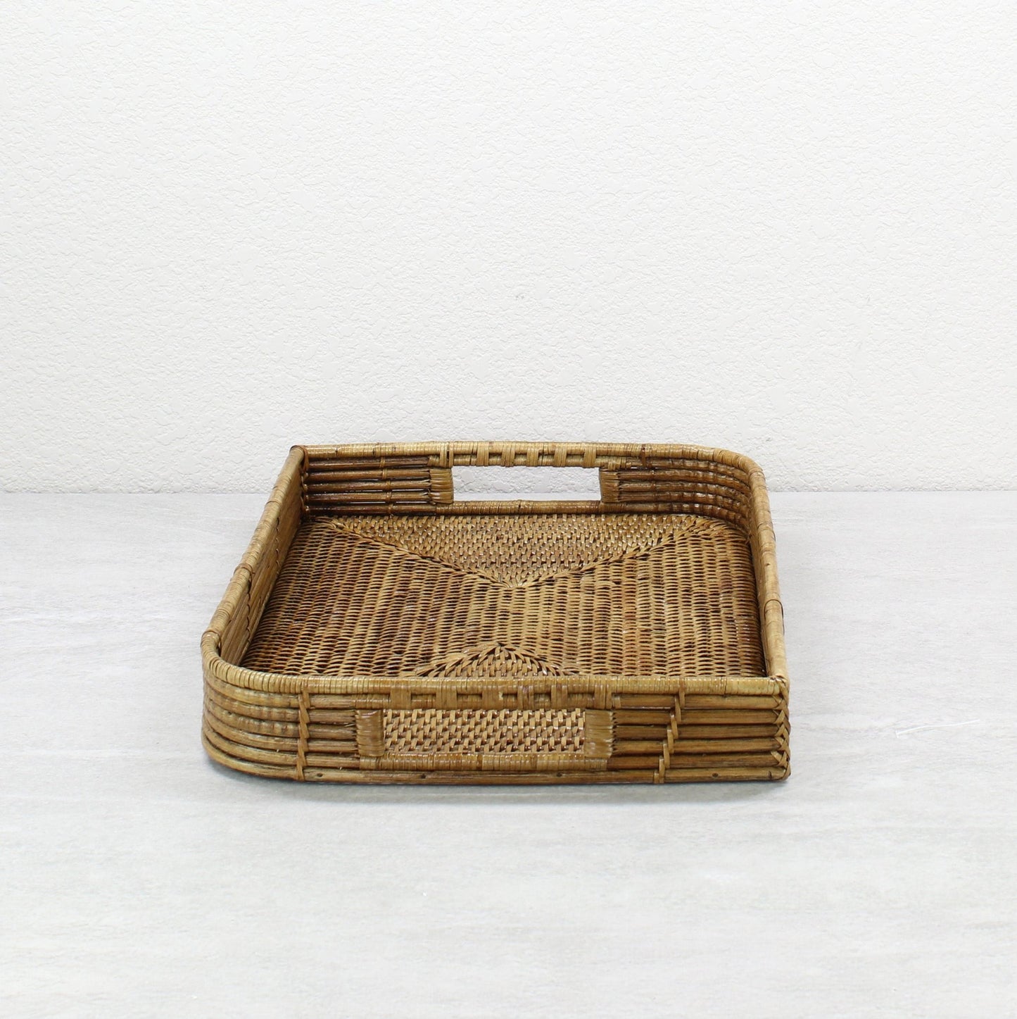 Leaf-shaped rattan tray with handles in honey brown for coffee table and ottoman-24