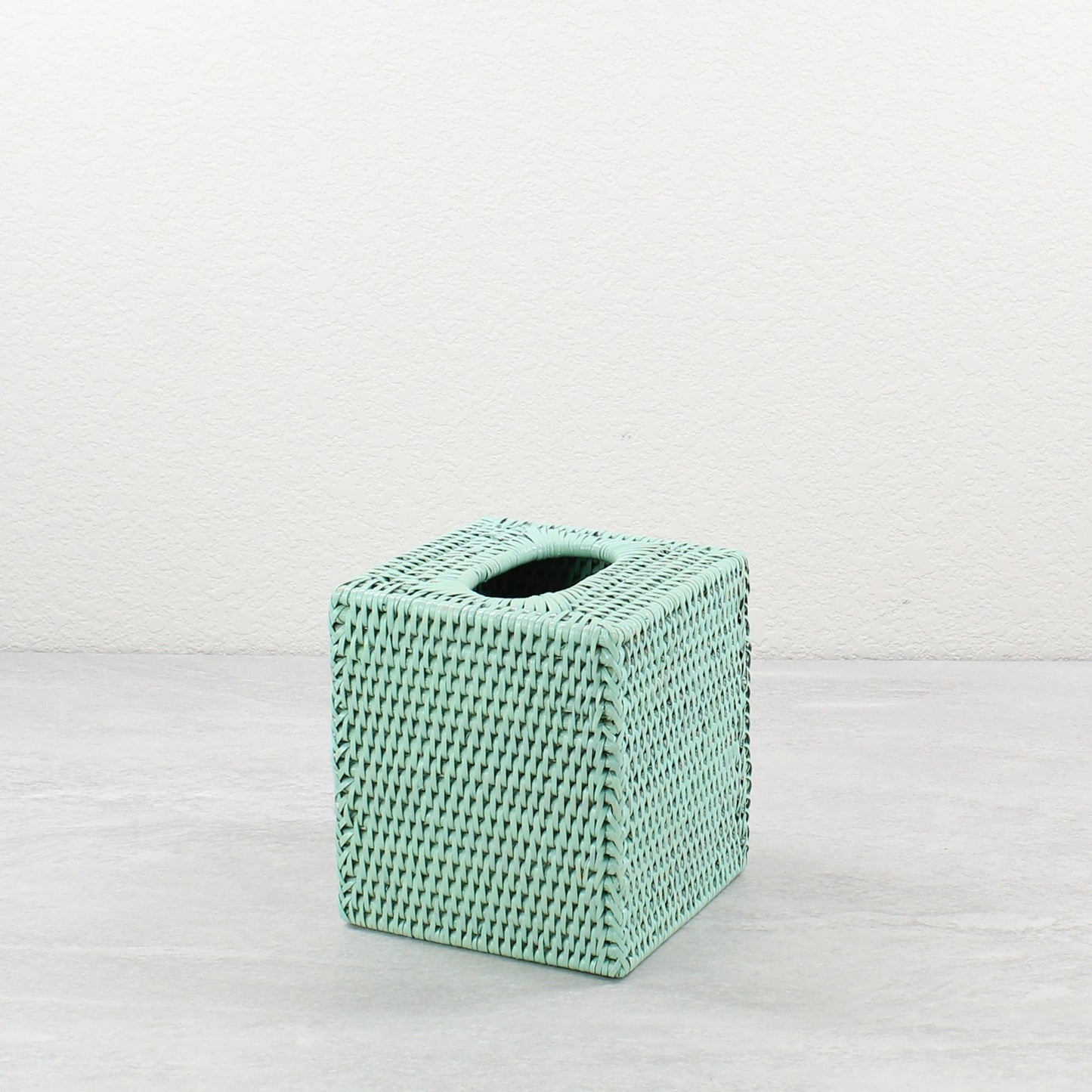 Eco Handcraft sage green rattan tissue box cover, handmade for elegant bathroom, or vanity countertop styling