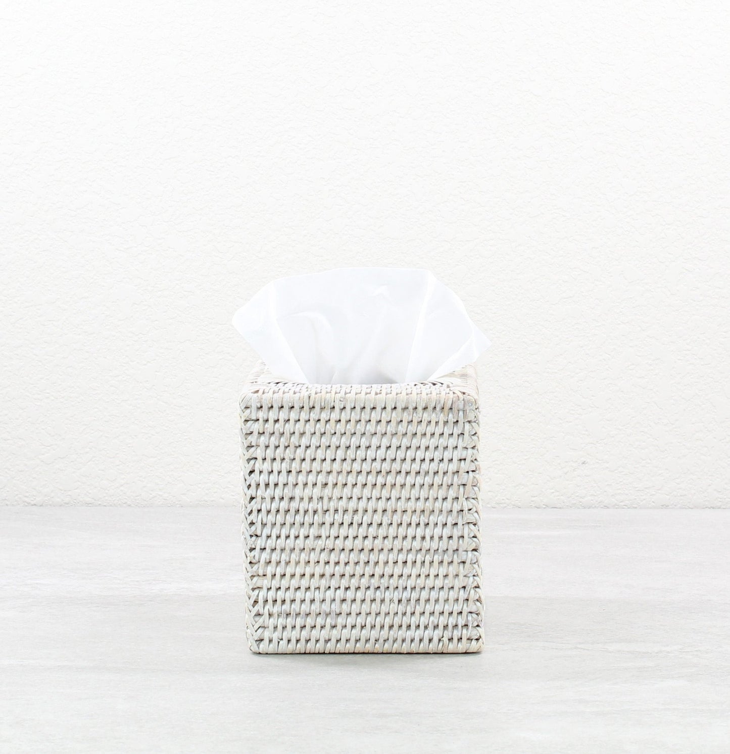 ECO HANDCRAFT square whitewash rattan tissue box cover for eco-friendly bathroom, spa, or powder room styling