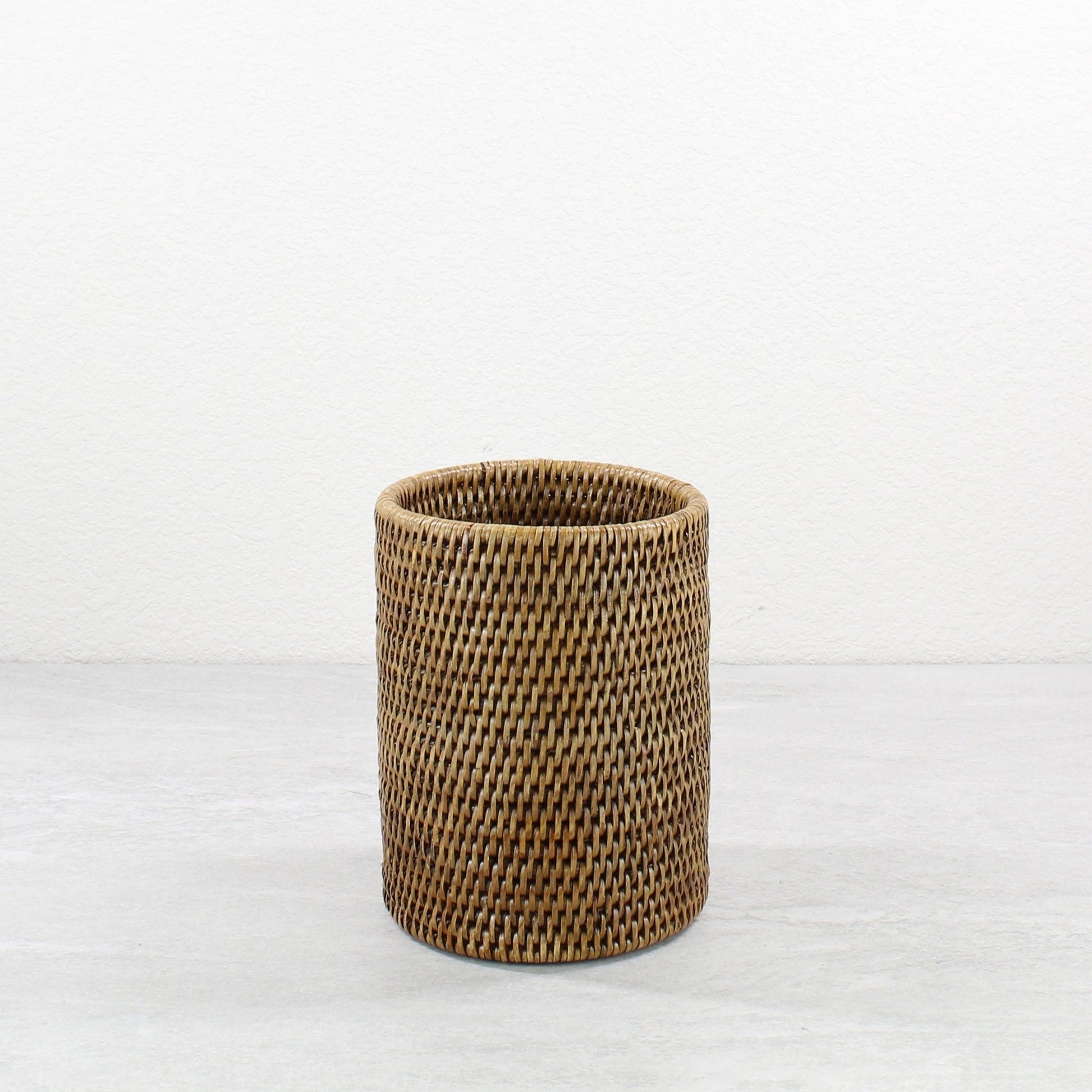 Eco Handcraft honey brown handwoven rattan canister for wine storage or kitchen countertop decor
