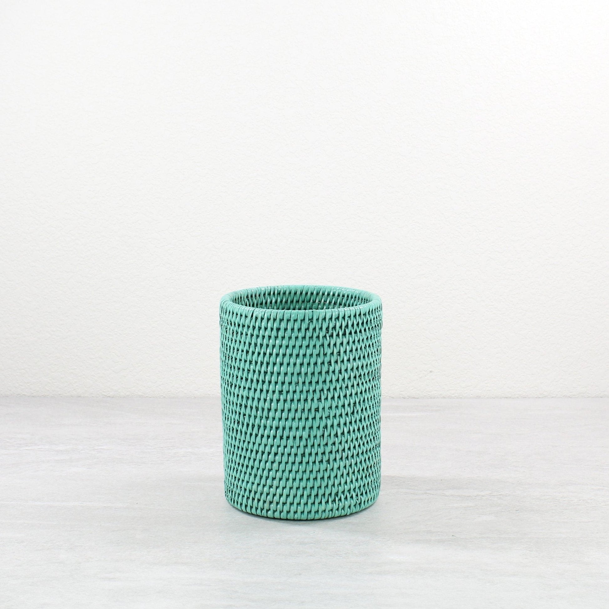Eco-friendly turquoise rattan wine chiller by ECO HANDCRAFT, ideal for entertaining with modern rustic charm.