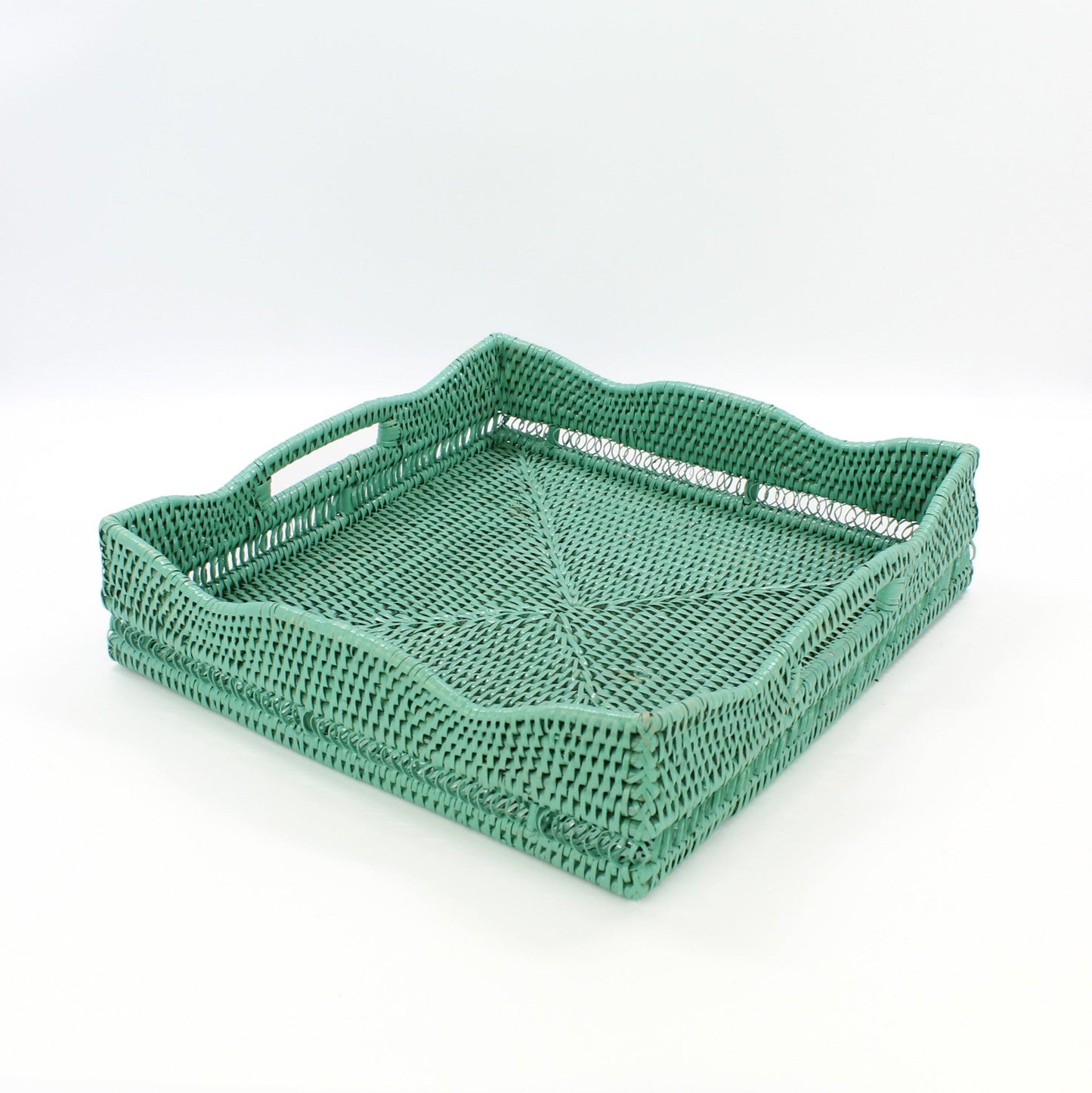 Tight woven square rattan tray for serving, handmade eco-friendly décor-08