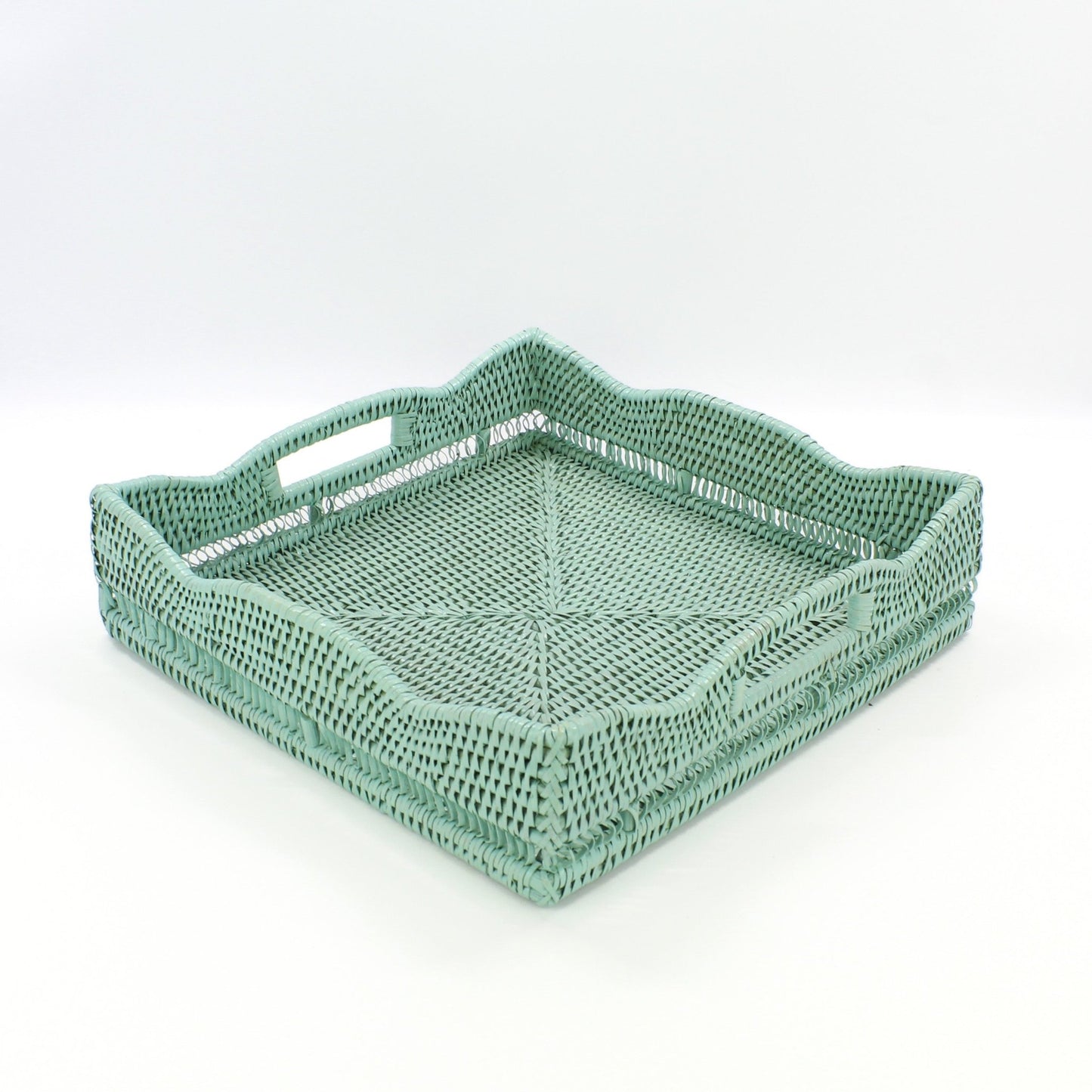 Tight woven square rattan tray for serving, handmade eco-friendly décor-12