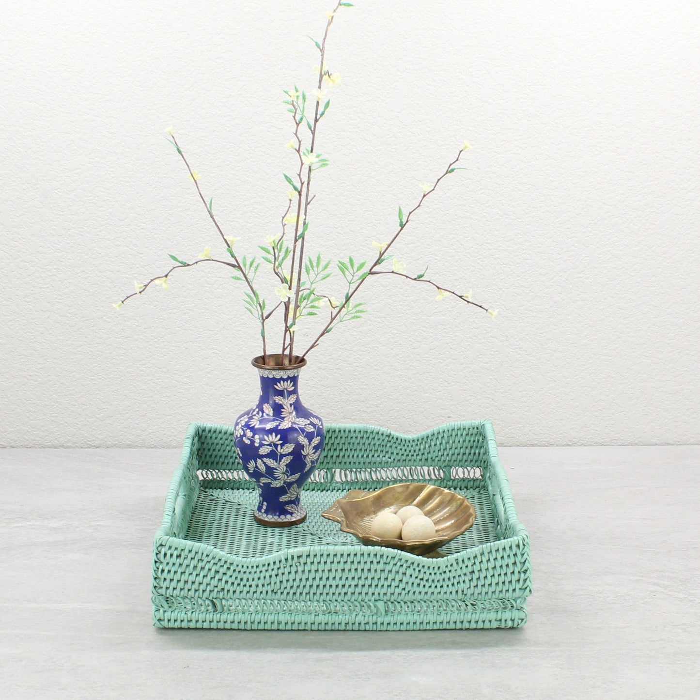 Tight woven square rattan tray for serving, handmade eco-friendly décor-13