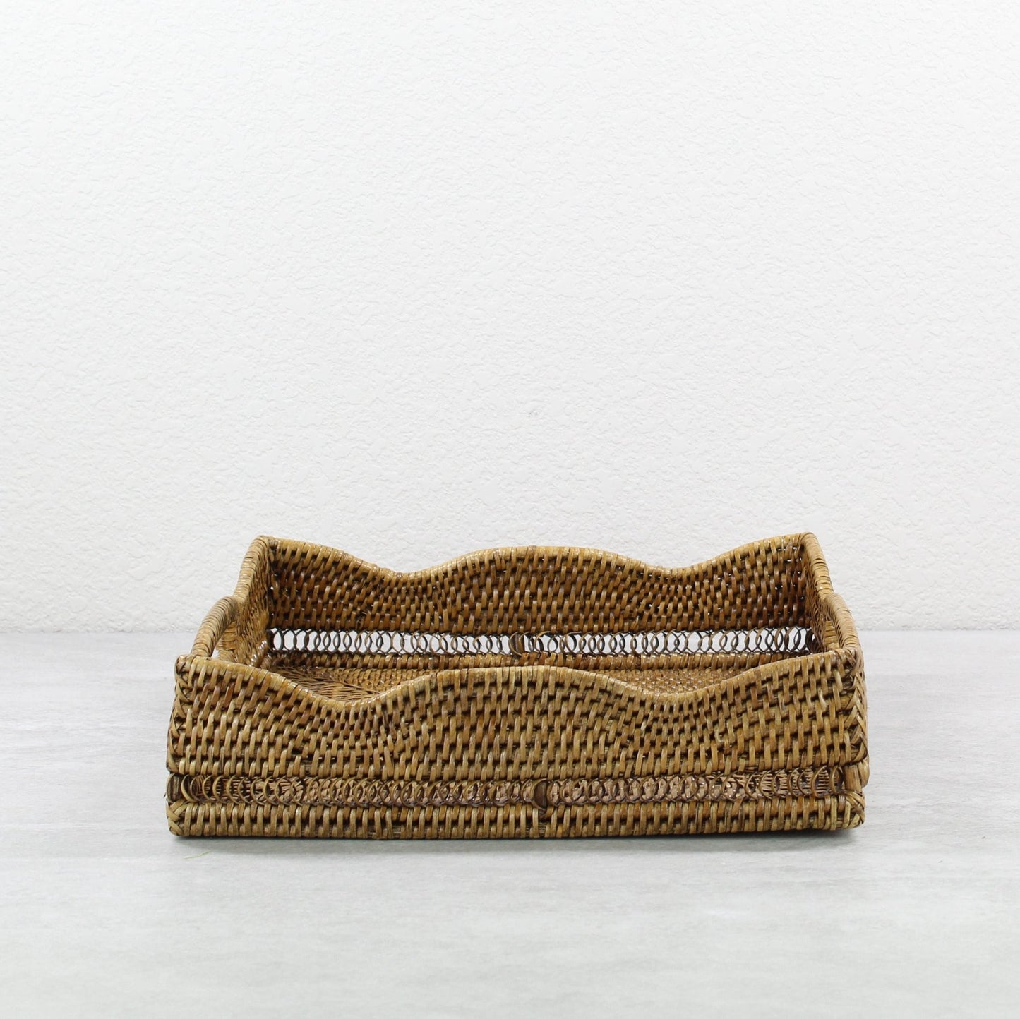 Tight woven square rattan tray for serving, handmade eco-friendly décor-19