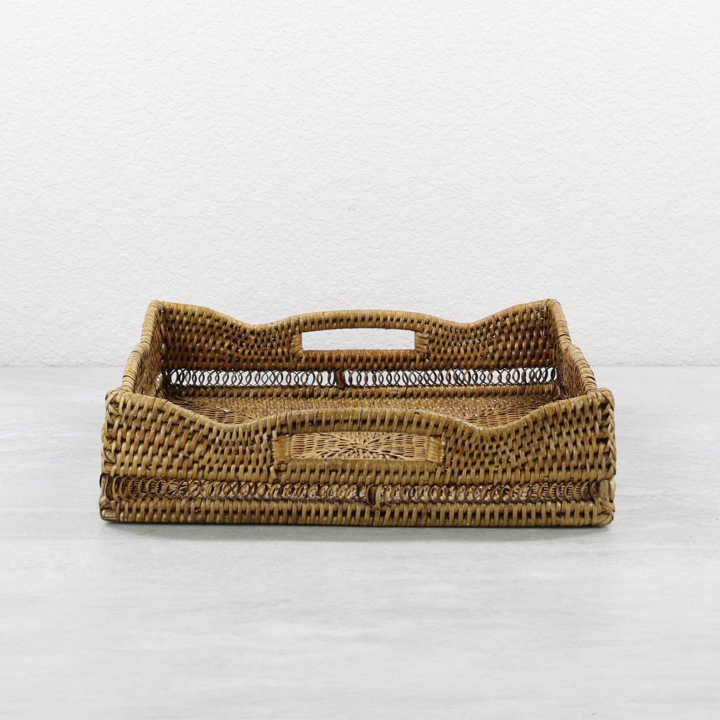 Tight woven square rattan tray for serving, handmade eco-friendly décor-22