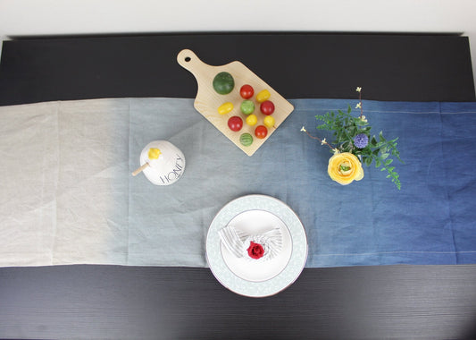 Dip-Dye Indigo Linen Table Runner 90"