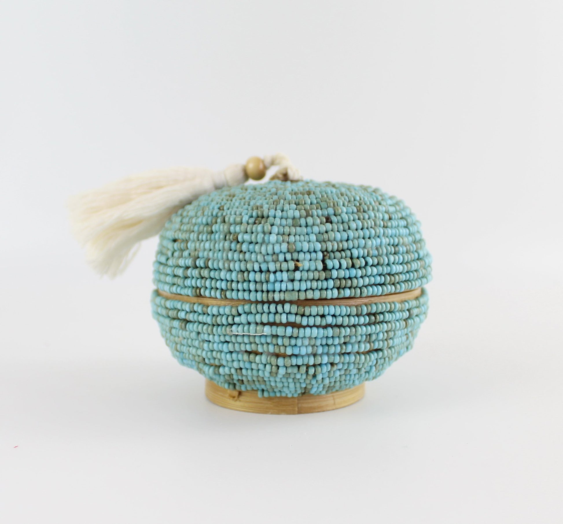 Round Turquoise Beaded Tassel Box - Eco Handcraft store