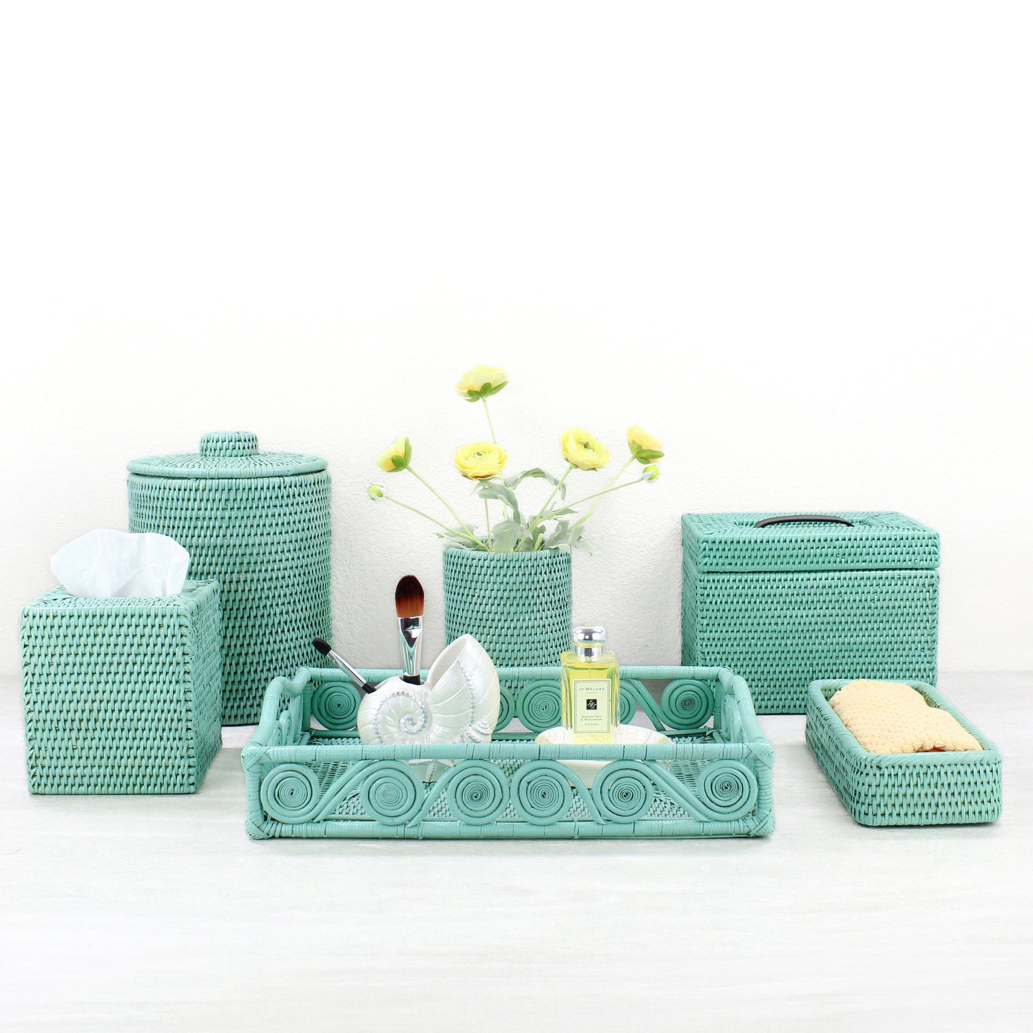 Rattan Bathroom Accessory Collection 4-Sustainable Home Organizing-Sea Glass