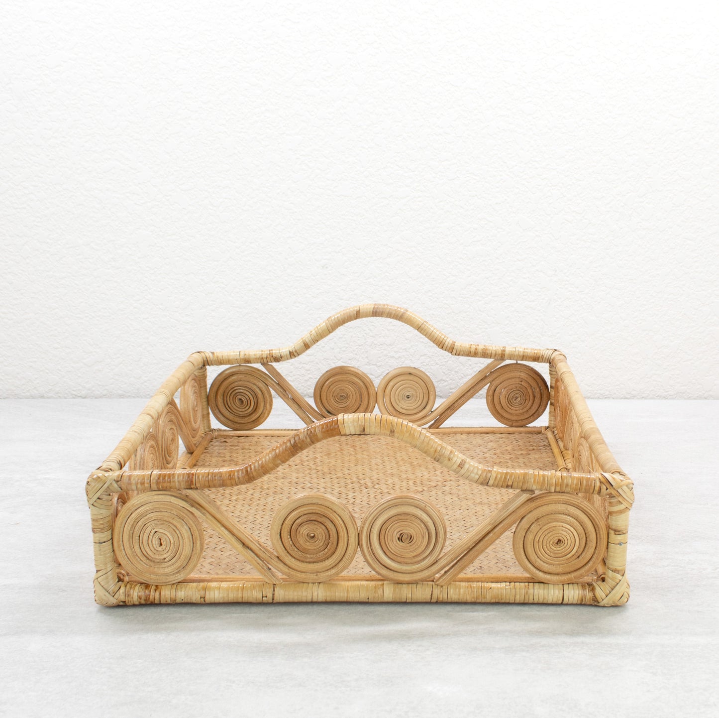 1940s Vintage Inspired Swirly Square Rattan Tray