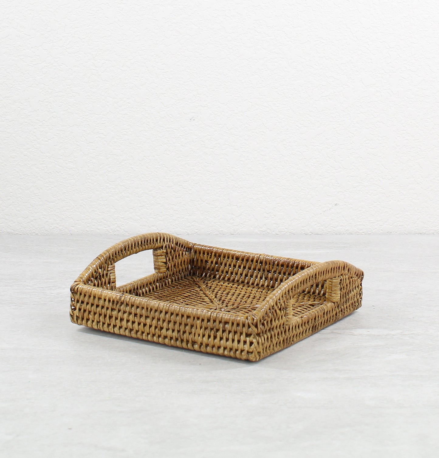 Chic Small Square Rattan Décor Tray with Handles