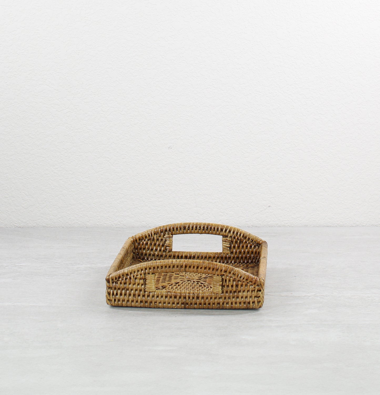 Chic Small Square Rattan Décor Tray with Handles