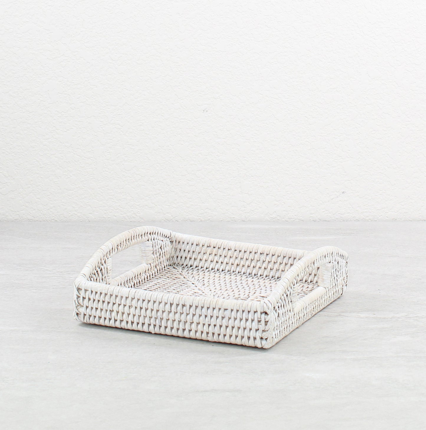 Chic Small Square Rattan Décor Tray with Handles