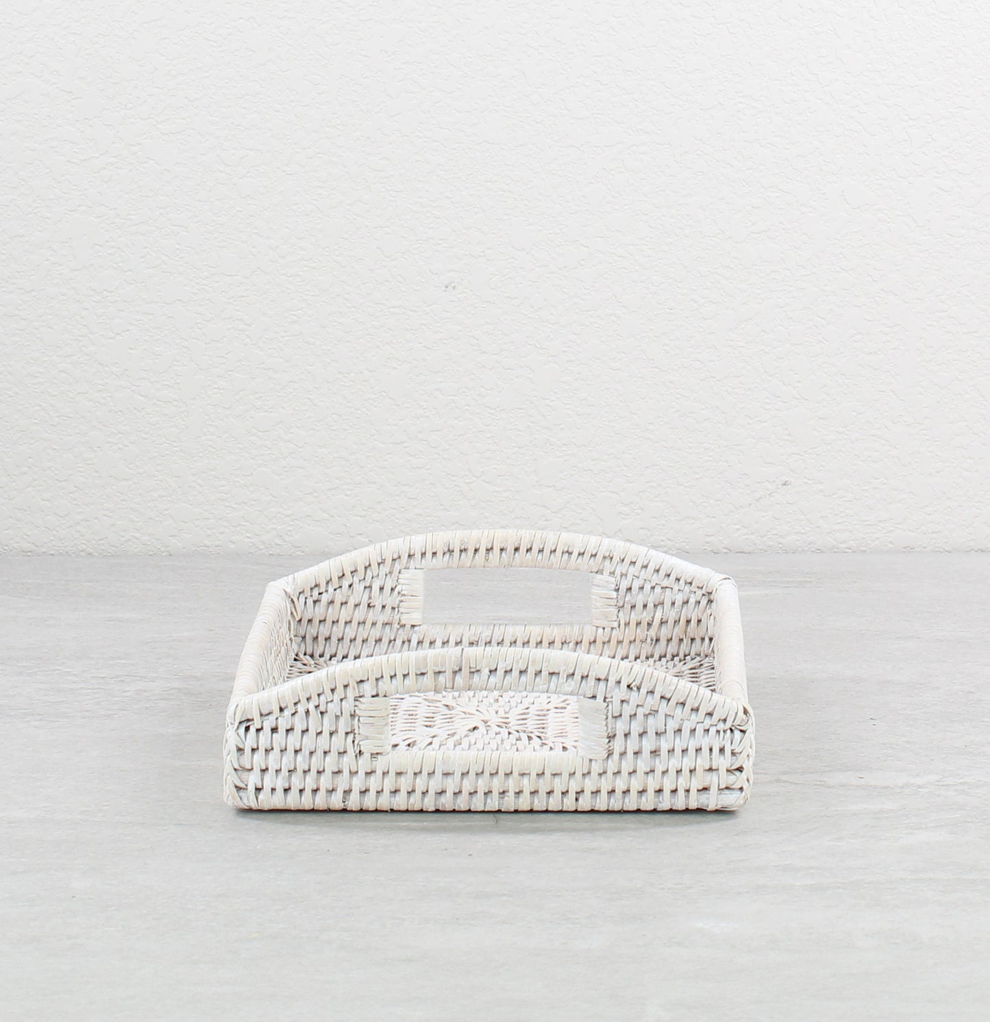 Chic Small Square Rattan Décor Tray with Handles