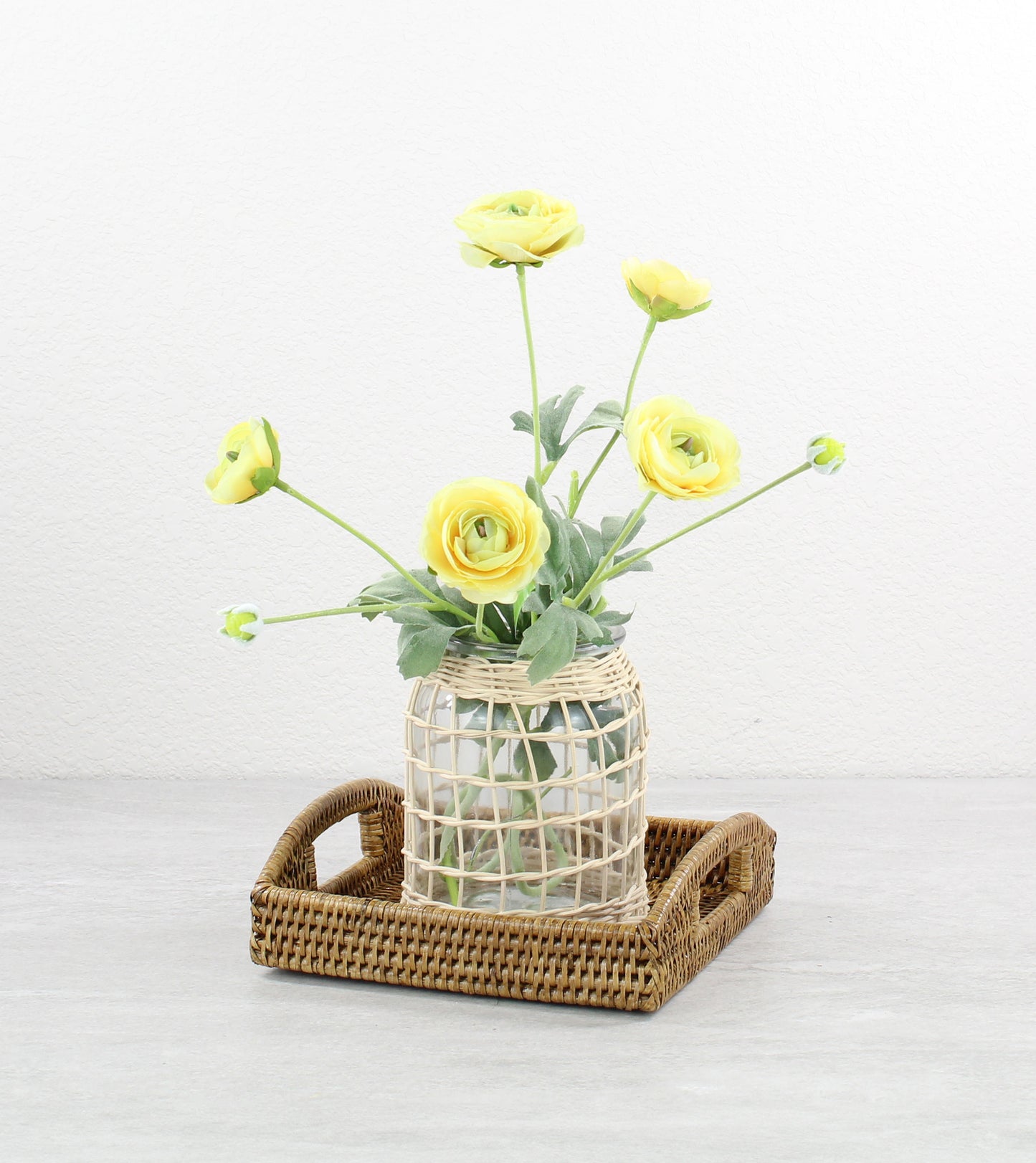 Chic Small Square Rattan Décor Tray with Handles