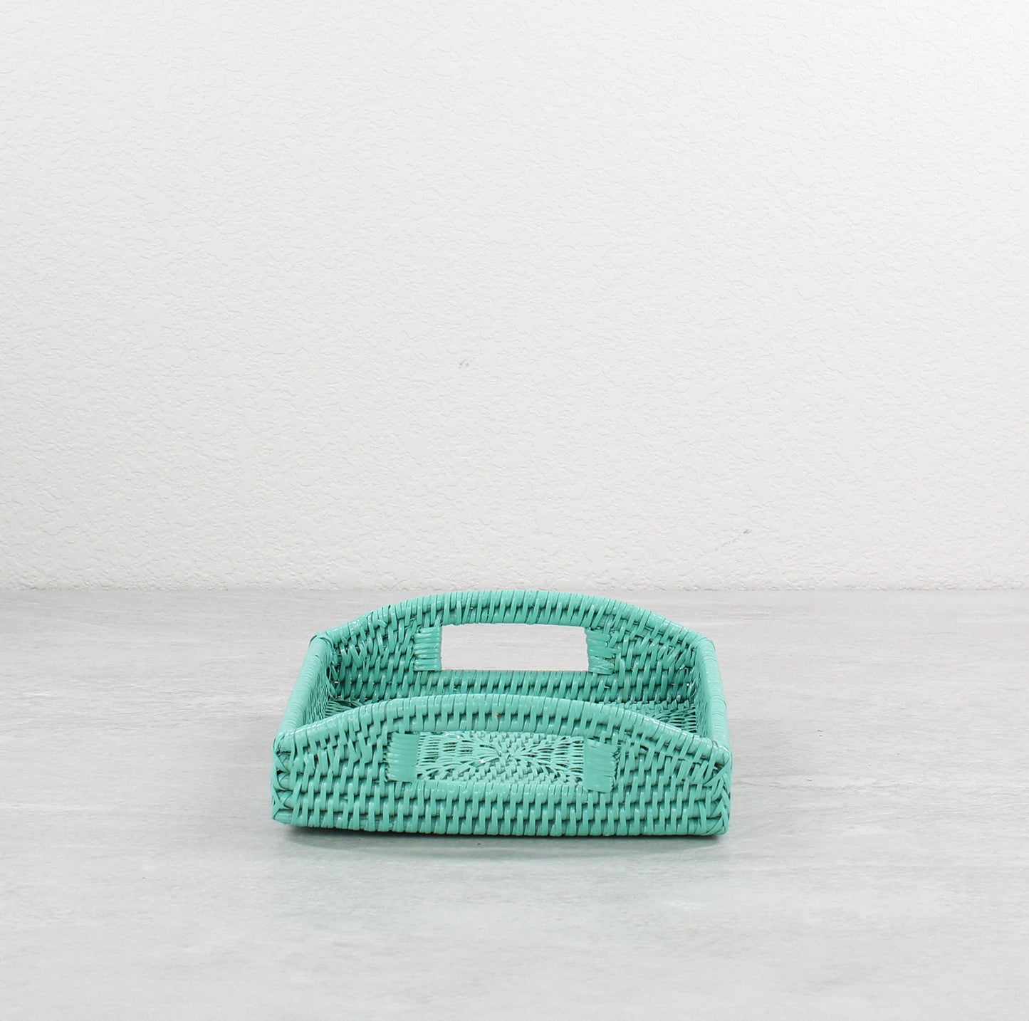 Chic Small Square Rattan Décor Tray with Handles