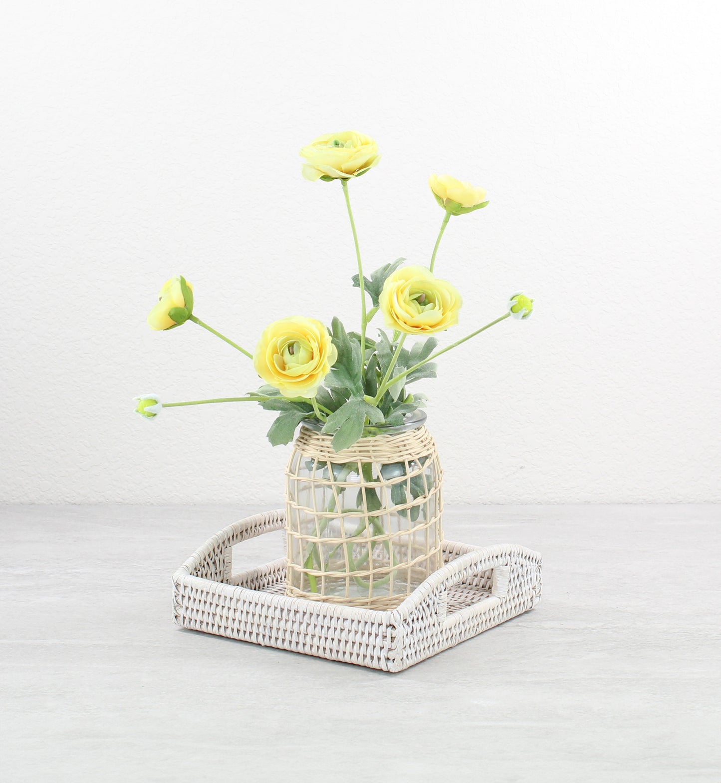 Chic Small Square Rattan Décor Tray with Handles