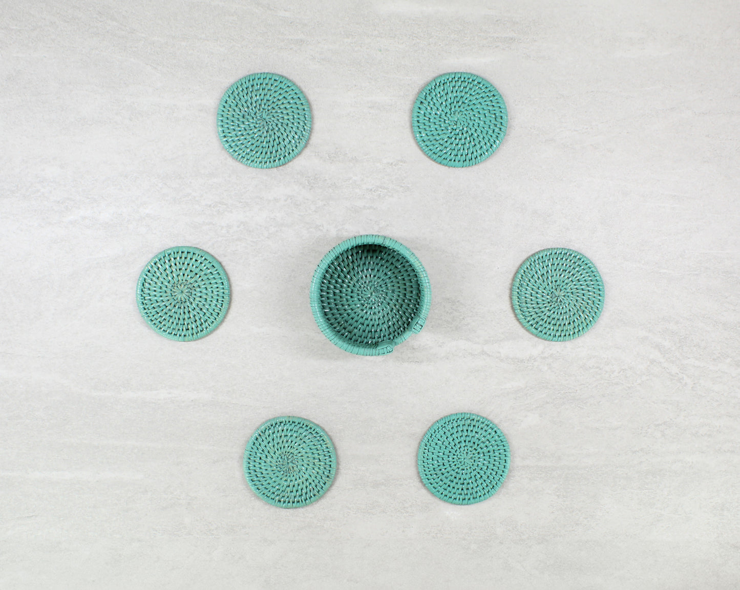 Coastal Rattan Dining – Turquoise | Eco-Friendly Tableware