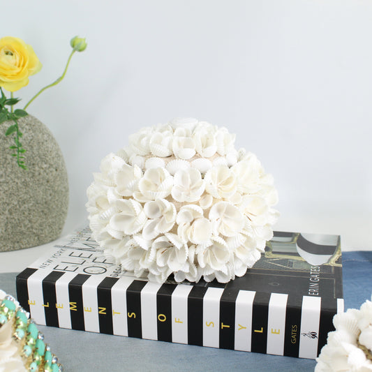 Large artisan seashell blossom decorative box with floral shell arrangement, handcrafted for coastal home décor and keepsake storage.