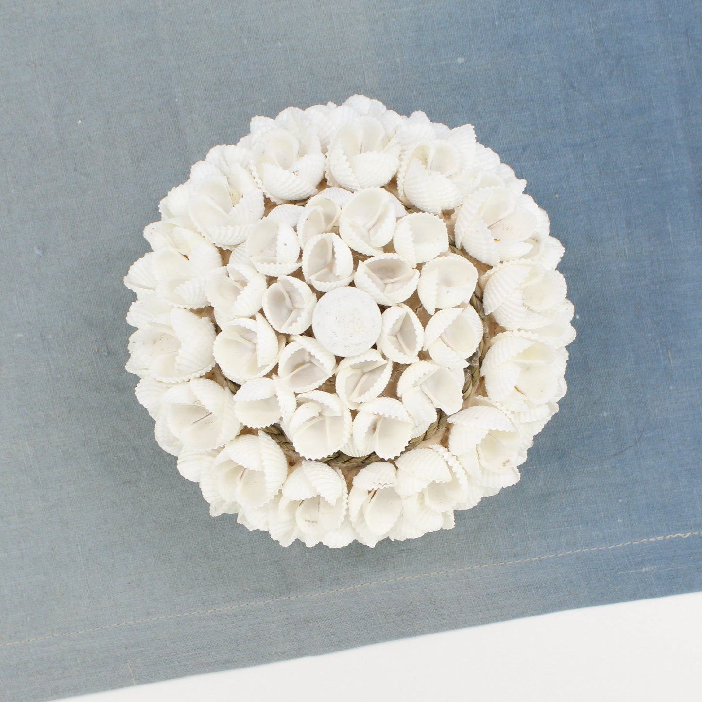 Medium seashell blossom decorative storage box with handmade floral seashell design, coastal-inspired jewelry and keepsake holder.