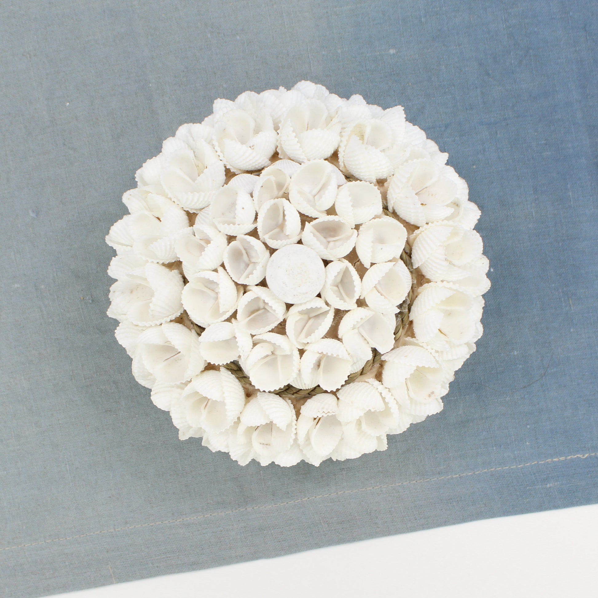 Medium seashell blossom decorative storage box with handmade floral seashell design, coastal-inspired jewelry and keepsake holder.
