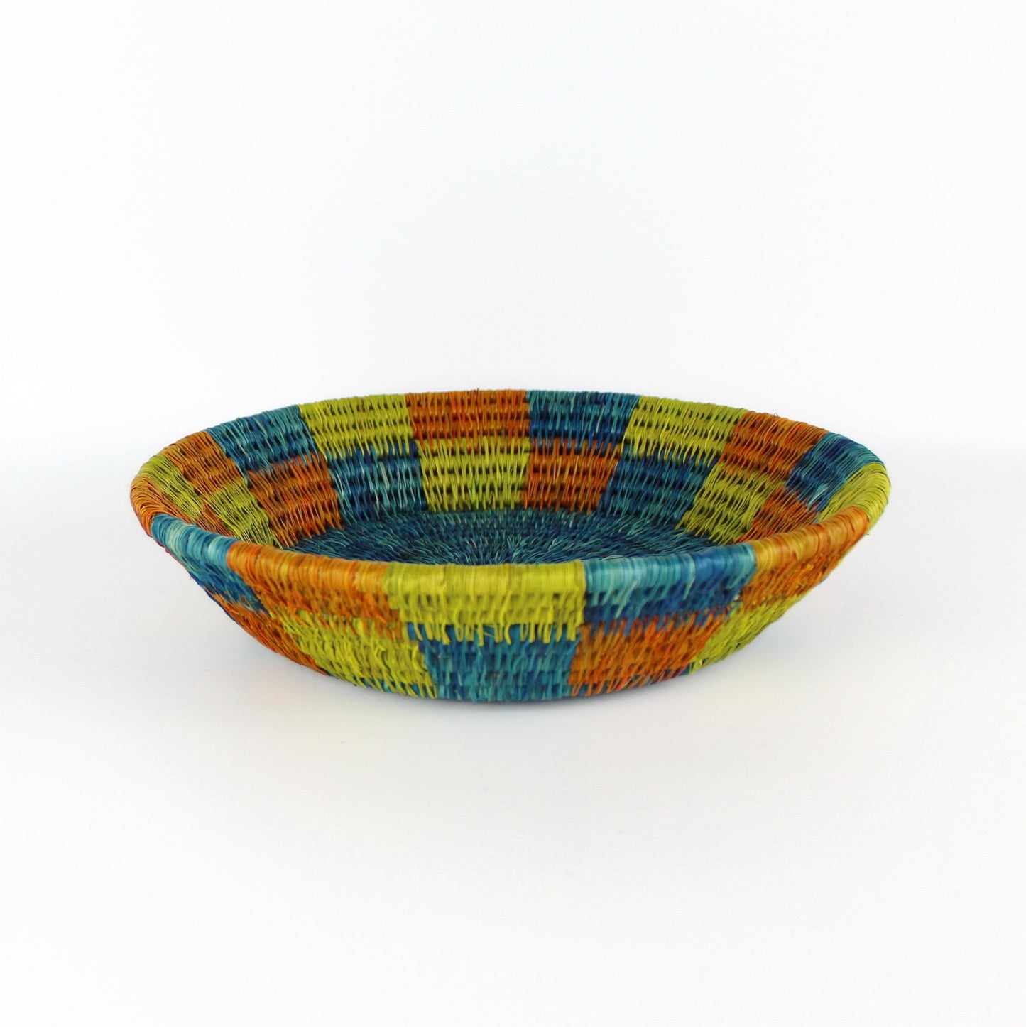 Hand Woven Plaid Design Nesting Bowl-11 in-Lime Green